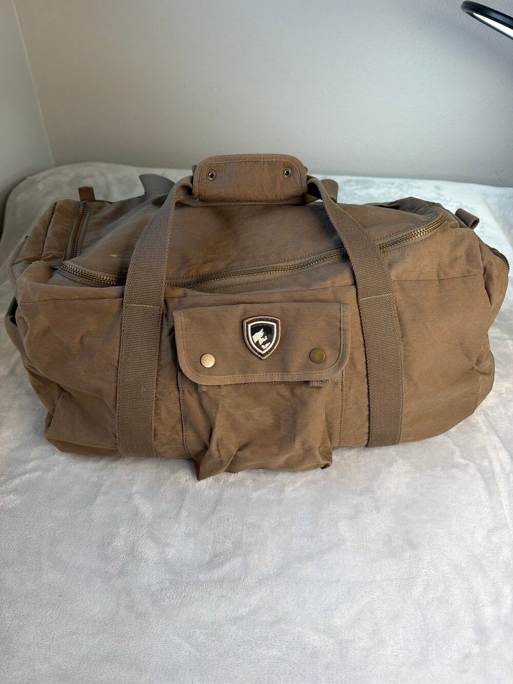 Kuhl Karryall Travel Duffel Bag Waxed Canvas Weekender Carry On Brown Tan